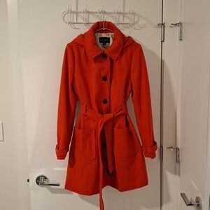 Banana Republic Women's Burnt Orange Wool Belted Coat with Hood (Size M)